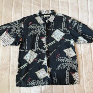 Tommy Bahama Paradise Isle Postcard Silk Button Down Hawaiian Shirt Size Large